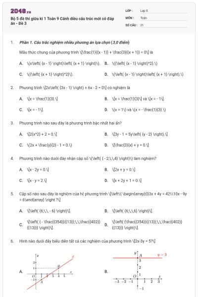Bộ 5 đề thi giữa kì 1 Toán 9 Cánh diều cấu trúc mới có đáp án - Đề 3