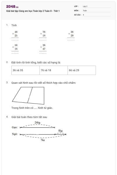 Giải bài tập Cùng em học Toán lớp 2 Tuần 8 - Tiết 1