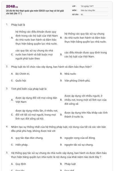 20 đề thi thử thpt quốc gia môn GDCD cực hay có lời giải chi tiết (Đề 17 )
