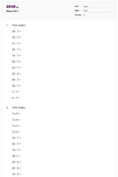 Bảng chia 7