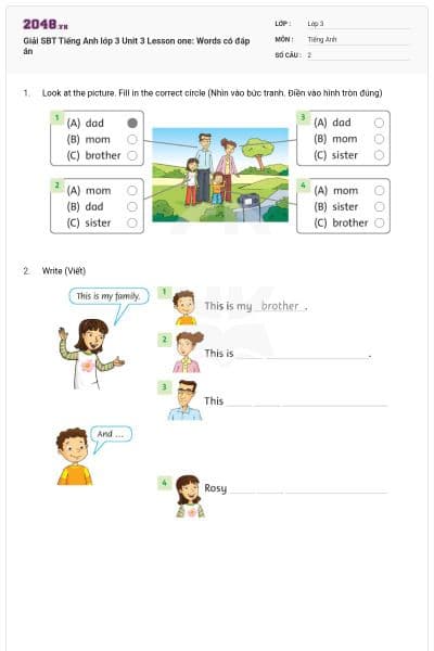 Giải SBT Tiếng Anh lớp 3 Unit 3 Lesson one: Words có đáp án