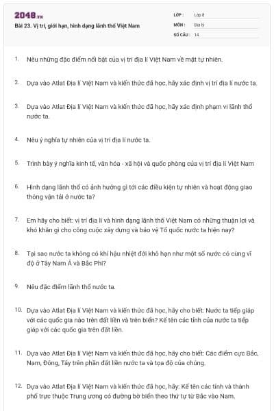 Bài 23. Vị trí, giới hạn, hình dạng lãnh thổ Việt Nam