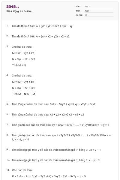 Bài 6: Cộng, trừ đa thức