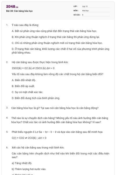 Bài 38: Cân bằng hóa học