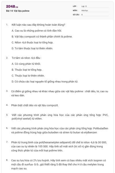 Bài 14: Vật liệu polime