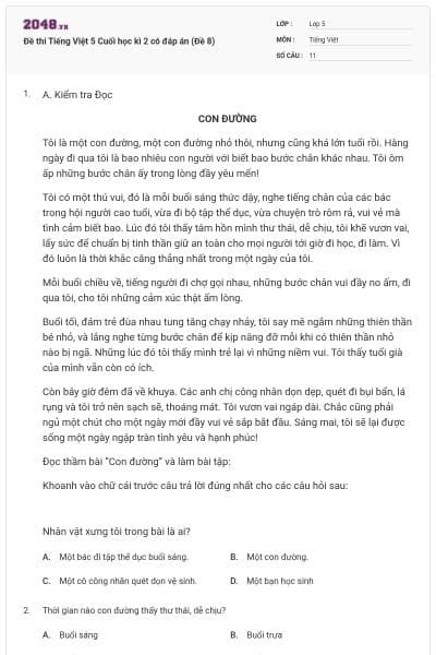 Đề thi Tiếng Việt 5 Cuối học kì 2 có đáp án (Đề 8)