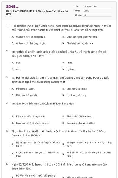 Đề thi thử THPTQG 2019 Lịch Sử cực hay có lời giải chi tiết (P2)