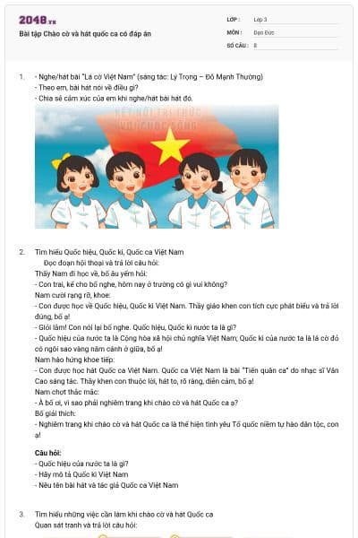 Bài tập Chào cờ và hát quốc ca có đáp án