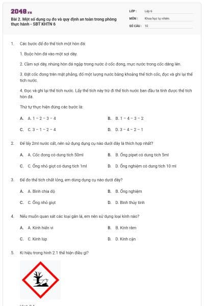 Bài 2. Một số dụng cụ đo và quy định an toàn trong phòng thực hành - SBT KHTN 6