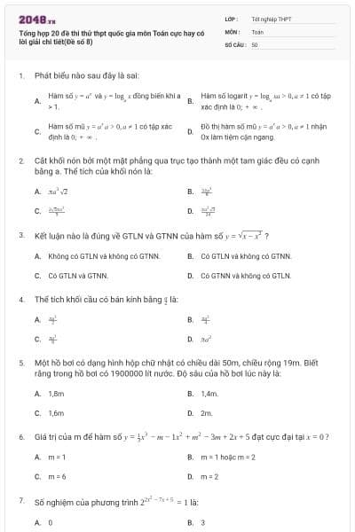 Tổng hợp 20 đề thi thử thpt quốc gia môn Toán cực hay có lời giải chi tiết(Đề số 8)