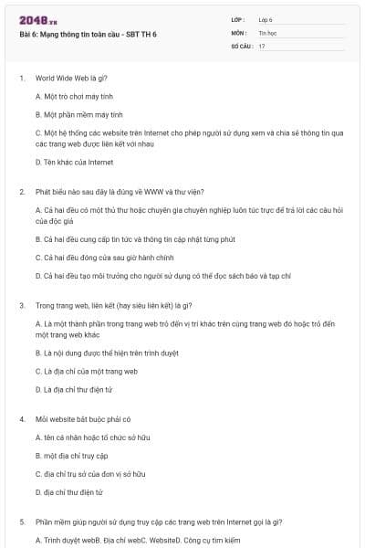 Bài 6: Mạng thông tin toàn cầu - SBT TH 6