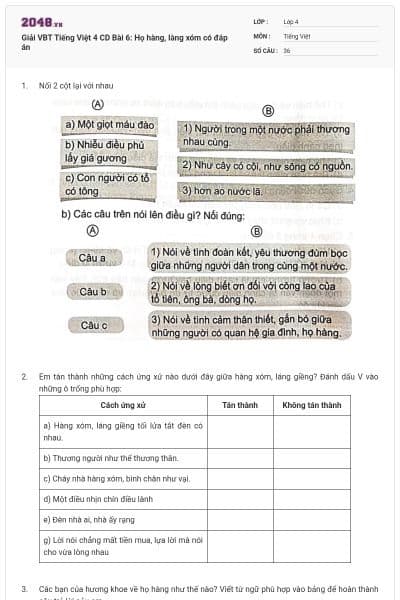 Giải VBT Tiếng Việt 4 CD Bài 6: Họ hàng, làng xóm có đáp án
