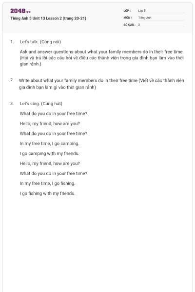 Tiếng Anh 5 Unit 13 Lesson 2 (trang 20-21)