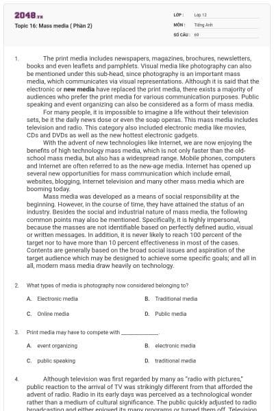 Topic 16: Mass media ( Phần 2)