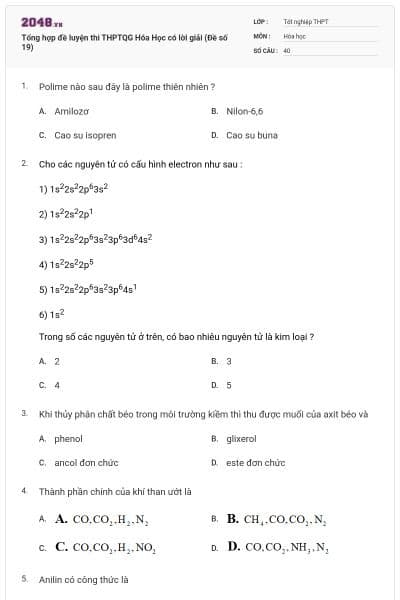 Tổng hợp đề luyện thi THPTQG Hóa Học có lời giải (Đề số 19)