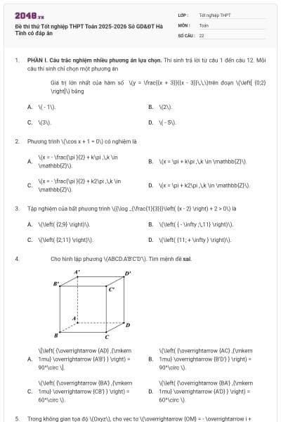 Đề thi thử Tốt nghiệp THPT Toán 2025-2026 Sở GD&ĐT Hà Tĩnh có đáp án