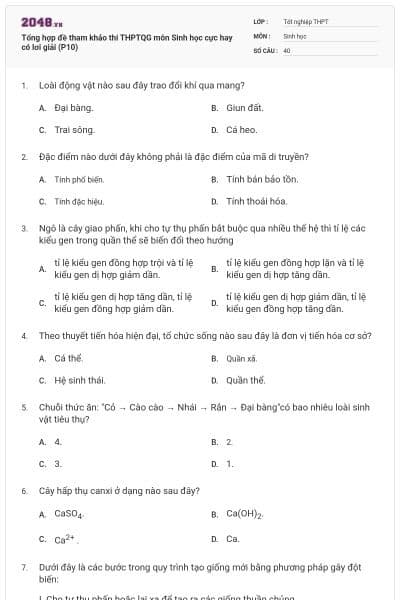 Tổng hợp đề tham khảo thi THPTQG môn Sinh học cực hay có lơi giải (P10)