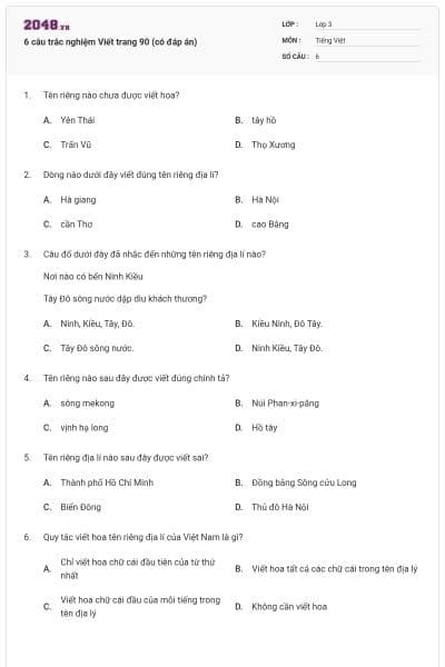 6 câu trắc nghiệm Viết trang 90 (có đáp án)