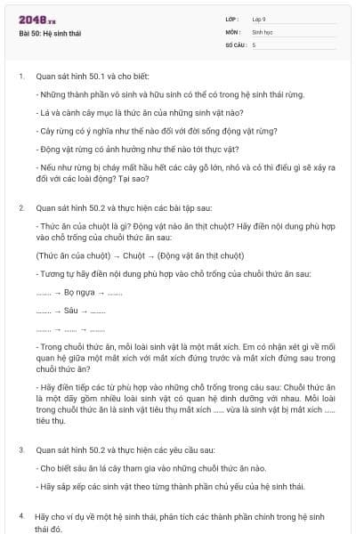 Bài 50: Hệ sinh thái