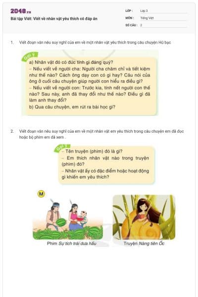 Bài tập Viết: Viết về nhân vật yêu thích có đáp án