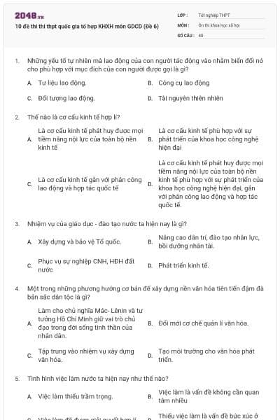 10 đề thi thi thpt quốc gia tổ hợp KHXH môn GDCD (Đề 6)