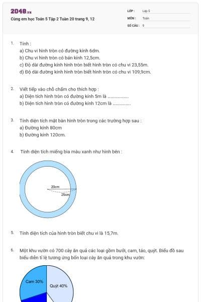 Cùng em học Toán 5 Tập 2 Tuần 20 trang 9, 12