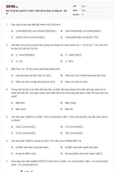 Bộ 10 đề thi cuối kì 2 Toán 7 Kết nối tri thức có đáp án - Đề 6