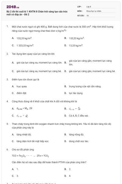 Bộ 2 đề thi cuối kì 1 KHTN 8 Chân trời sáng tạo cấu trúc mới có đáp án - Đề 2