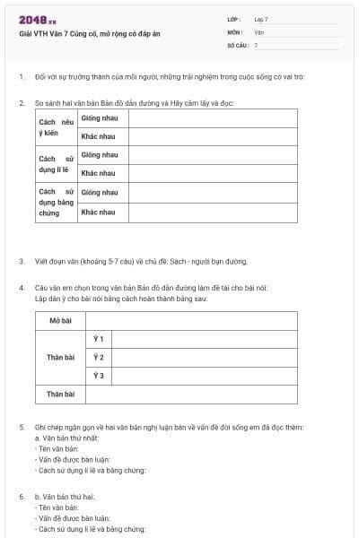 Giải VTH Văn 7 Củng cố, mở rộng có đáp án