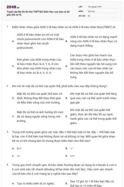 Tuyển tập Bộ đề thi thử THPTQG Sinh Học cực hay có lời giải (Đề số 4)