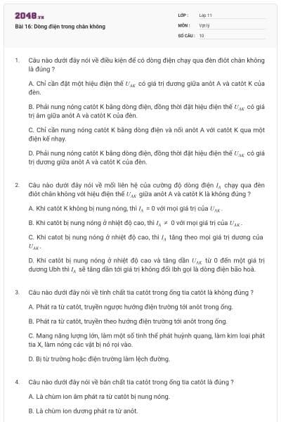 Bài 16: Dòng điện trong chân không