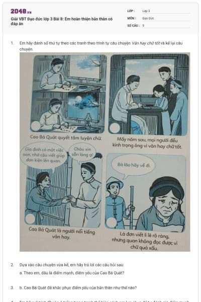 Giải VBT Đạo đức lớp 3 Bài 8: Em hoàn thiện bản thân có đáp án