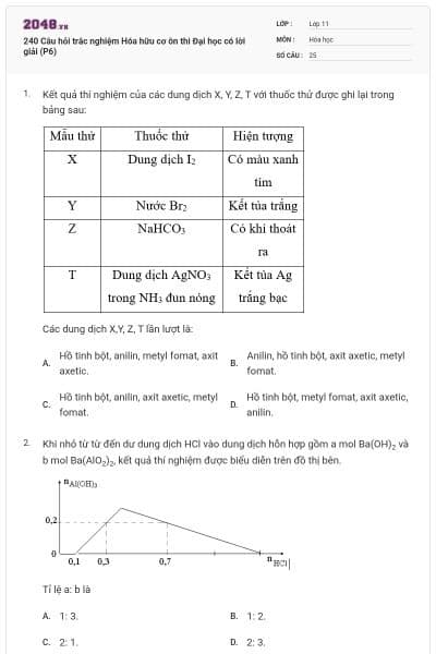 240 Câu hỏi trắc nghiệm Hóa hữu cơ ôn thi Đại học có lời giải (P6)