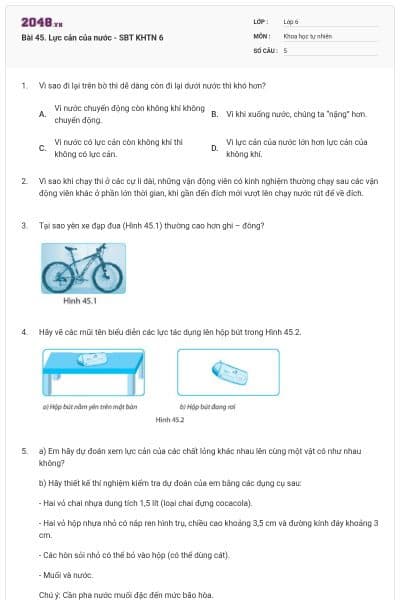 Bài 45. Lực cản của nước - SBT KHTN 6