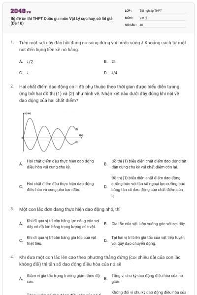 Bộ đề ôn thi THPT Quốc gia môn Vật Lý cực hay, có lời giải (Đề 10)