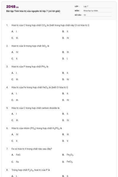 Bài tập Tính hóa trị của nguyên tố lớp 7 (có lời giải)