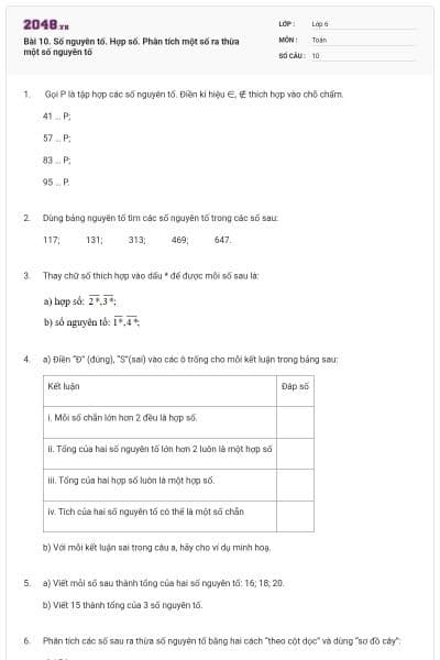 Bài 10. Số nguyên tố. Hợp số. Phân tích một số ra thừa một số nguyên tố