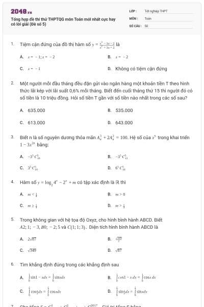 Tổng hợp đề thi thử THPTQG môn Toán mới nhất cực hay có lời giải (Đề số 5)