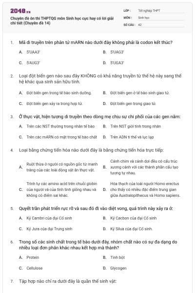 Chuyên đề ôn thi THPTQG môn Sinh học cực hay có lời giải chi tiết (Chuyên đề 14)