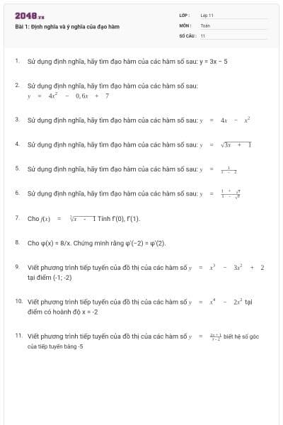Bài 1: Định nghĩa và ý nghĩa của đạo hàm