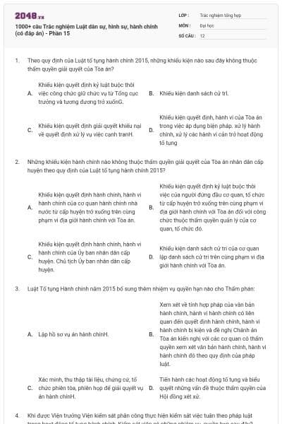 1000+ câu Trắc nghiệm Luật dân sự, hình sự, hành chính (có đáp án) - Phần 15