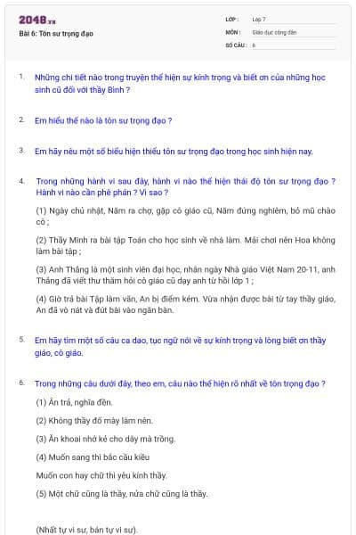 Bài 6: Tôn sư trọng đạo