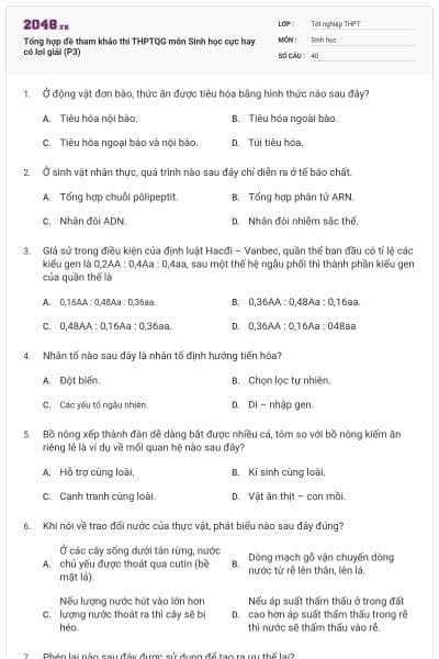 Tổng hợp đề tham khảo thi THPTQG môn Sinh học cực hay có lơi giải (P3)