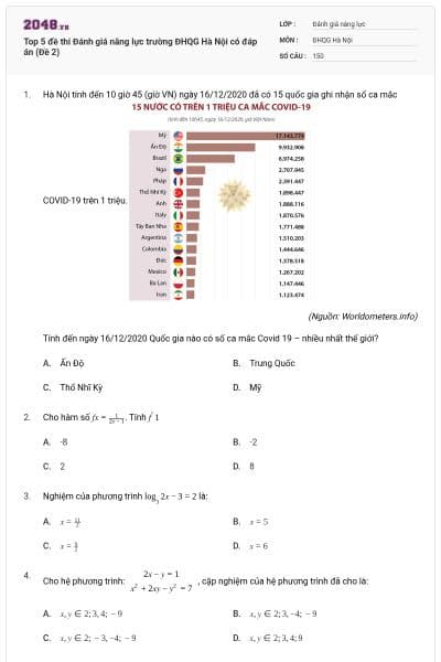 Top 5 đề thi Đánh giá năng lực trường ĐHQG Hà Nội có đáp án (Đề 2)