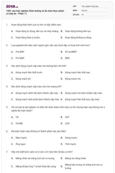 100+ câu trắc nghiệm Dinh dưỡng và An toàn thực phẩm có đáp án - Phần 11