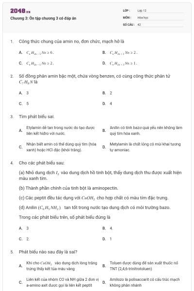 Chương 3:  Ôn tập chương 3 có đáp án