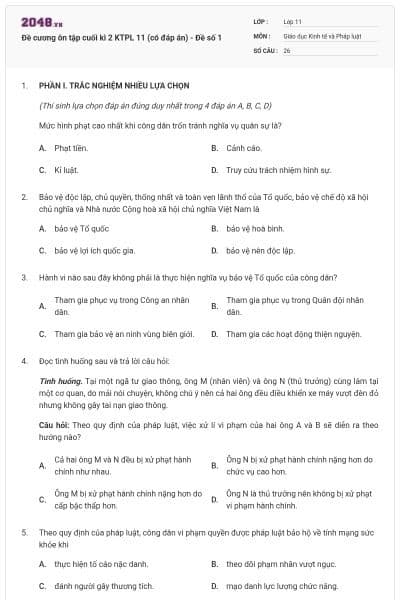 Đề cương ôn tập cuối kì 2 KTPL 11 (có đáp án) - Đề số 1