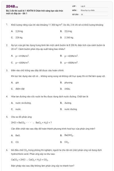 Bộ 2 đề thi cuối kì 1 KHTN 8 Chân trời sáng tạo cấu trúc mới có đáp án - Đề 1