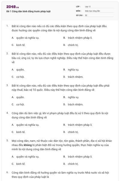 Đề 1 Công dân bình đẳng trước pháp luật