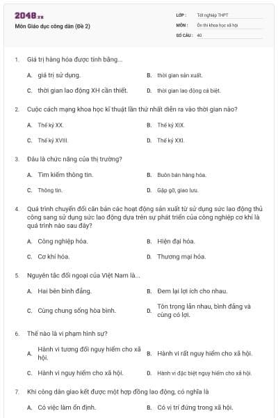 Môn Giáo dục công dân (Đề 2)